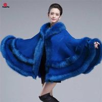 EuropeStyle Fashion Double Fur Coat Cape Hooded Knit Cashmere Cloak Cardigan Outwear Plus Size Women Winter Shawl 1.1kg 211020251H