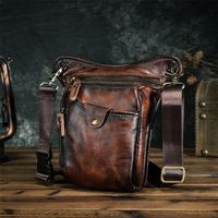Genuine Leather Men Design Casual Brown Classic Shoulder Sling Bag Fashion Travel Fanny Waist Belt Pack Leg Bag 211-5-dc T200718242s