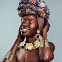 Afrika tarzı deyim kolye alaşım küpeler kadınlar için ayarlanmış punk vintage yaka bilezikler büyük moda takı setleri 220718