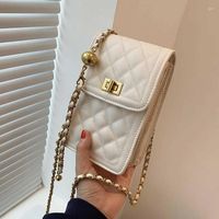 Quilted Small Leather Bag Chains Crossbody Mobile Phone Bags...