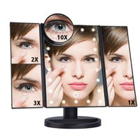 LED Touch Screen 22 Light Makeup Mirror Table Desktop Makeup 1X 2X 3X 10X Magnifying Mirrors Vanity 3 Folding Adjustable Mirror245W