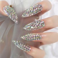 Falsche Nägel extra langer Stiletto Presse auf vollem Cover 3D Strass gefälschter Maniküre Nagelkunst -Tipps für Hochzeitsfeier Set für Hochzeitsfalsen