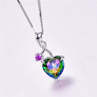 Beautiful 925 Silver Plated Rainbow Mystic Topaz Heart Pendant Necklace Womens Engagemant Wedding Party Gift Daily Wear Jewelry194q
