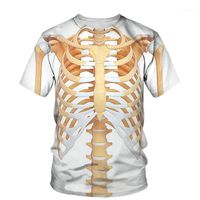 남자 티셔츠 3D 인간 뼈 프린트 티셔츠 남자 2022 여름 오 목의 짧은 소매 티 탑 재미있는 의상 스타일 남성 옷 캐주얼