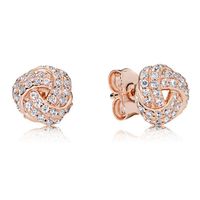 18K Rose Gold knot Stud Earring Original box for Pandora 925 Silver Crystal CZ Diamond Earrings Set for Women Wedding Gift224c