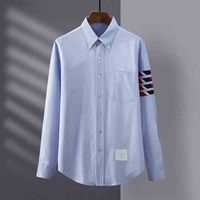 Long Thom Shirt Brand Sleeve Oxford TB Textile Fashion Institute Wind Arm Stripe Four Bar Men's and Women's Blue