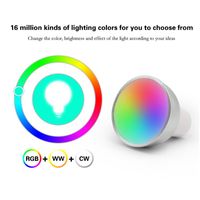 Smart Home Control Gu10 5W WiFi LED lampe de lampe de vie à distance RETOCK VOCK RVBCW DIMMable Light RGB + CW Spotlight