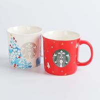 De nieuwste 12oz Starbucks -mok, kerstboom Elk Ceramic Starbucks Coffee Cup, verpakt in een aparte doos, ondersteunt aangepast logo