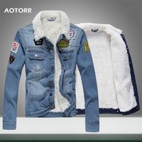 Men' s Denim Jacket Warm Fur Lined Jackets New Fashion C...