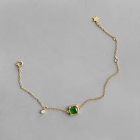 Autentisk 925 Sterling Silver Simple Emerald Crystal Charm Armband för kvinnor Girls Wedding CZ Zircon Geometric Armband
