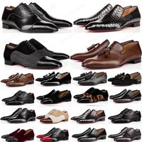 Christians Top quality designer mens shoes loafers black red spike Patent Leather Slip On Dress Wedding flats bottoms Shoe for Business MzE