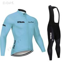2020 New STRAVA Long Sleeve Cycling Jersey Bike Long Pants Set Men 9D Gel Cushion Ropa Ciclismo Cycling Wear Geometric Patterns331Z