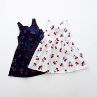 Vestidos de menina vestido de verão impresso de cereja para crianças 2 6 8y Girl casual cotoom festa