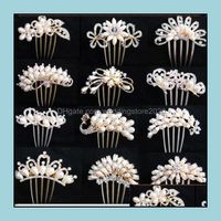 Bride Hairpin Peacock Pearl Flowers Wedding Crystal Rhinestone Flower Diamante Clip Hair Comb Pin Drop Delivery 2021 Headpieces Accessories