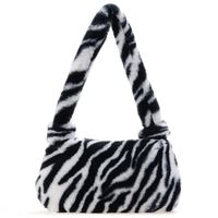 Moda Mini Ombro Bag Mulheres Inverno Pelúcia, Saco Anoperar Leopard Imprimir Zebra, Fofo