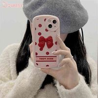 Fashion Cute ins wind Dots Red Bow tie Phone Case For iPhone 13 12 11 Pro Max XS Max X XR Personality Shockproof Cover Hot AA220325