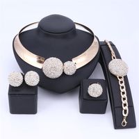 Nigerian Jewelry Set Gold Color Rhinestone Crystal Necklace Earring Bracelet Ring Set for Women Bridal Wedding Accessories1922