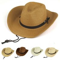 Boinas Western Cowboy Hats Men 2022 Summer ancho Solón de paja con cinturón Sunhat chapeau femme ete playa kapeluszberets