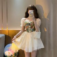 Casual Dresses Elegant Princess Fairy Floral Dress Women Vintage Puff Sleeve Sexy Cute Y2K Korean Fashion Girls Summer 2022Casual