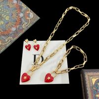 love Vintage red pendant necklace Brand D letter diamonds women earrings bracelet 18K yellow gold plating ring jewelry set
