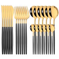 Dinnerware Sets 24Pcs Mirror Gold Cutlery Set Stainless Stee...
