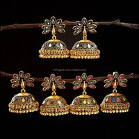 Dangle Chandelier Earrings Jewelry Vintage Antique Indian Peacock Carved Jhumka Jhumki Women Boho Ethnic Gold Bells Earring 2021 Gift Drop