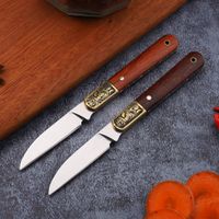 New Style 440 Blade Copper Head Sandalwood Handle Cutting Fruit Portable Survival Kitchen Knife EDC Tool Knife Damascus Steel Knives