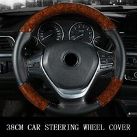 Couvre-volants Universal Mahogany Wood Cuir Auto Car Cover Fit 38 cm Intérieur Steer DecorationSteering