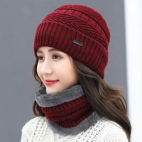 Berets Women Knitted Hat Scarf Sets Plush Warmer Winter Neck Hats For Skullies Beanies Outdoor Ski Mask Warm Fleece Cap 6 ColorsBerets