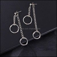 Dangle Chandelier Earrings Jewelry Long Earring Pendant Asymmetric Back Hanging Street Style Geometric Circle Chain Ring Two Simple Female