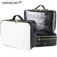 PU Leather Makeup Bag Large Capacity Compartment Travel Tattoo Storage Cosmetic Case 220324