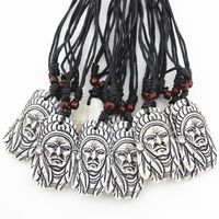 Fashion Jewelry Whole lot 12pcs Imitation Bone Carving Tribal Indian Chief Pendants Necklace with Adjustable Rope Drop Shippin229m
