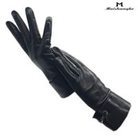 Fem fingrar handskar vinterkvinnor handledsläderhandskar, svarta fårskinn, varm po -körning och ridande motorcyklar, fin