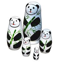 5pcs 세트 귀여운 matryoshka 러시아 인형 팬더 인형 손으로 페인트 나무 장난감 중국 수제 공예 선물 282r