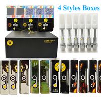 Glo Extracts Vape Cartridges 0.8ml 1ml Carts Ceramic Coil Thick Oil Atomizers 4 Styles Packaging Vaporizer Display Boxes Empty 510 Thread Glass Tank Pen E Cigarettes