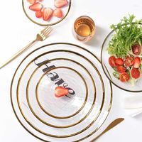 Bulaşık tabakları Nordic glod şarj cihazı cam yemek tabak salata çorbası meyve kasesi tatlı boncuk düğün dekoratif masa ile