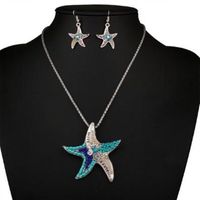 Novelty Womens Necklace Earring Sets Fish Star Pendant Silver Plated Metal Chain Seedbeads Decoration Jewelry Sets231F