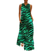 Casual Dresses Green Leopard Print Dress Emerald Gold Safari Design Kawaii Maxi Street Wear Long V Neck Overized Vestidoscasual
