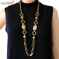 Chains Fashion Gold Round Beads Necklace For Women Long Bohemian Pendants Necklaces Geometric Vintage Sweater Jewelry PartyChains