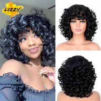Short Hair Afro Curly Wig With Pony Loose Synthetic Cosplay Fluffy Shoulder Length Natural Wigs For Black Women Dark Brown J220606