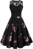 sleeveless Lace Patchwork Floral Fit and Flare Wedding Guest Cocktail Dress T9Dy#
