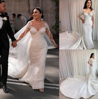 Vintage Mermaid Lace Wedding Dress 2022 Full Sleeve Jewel Ne...