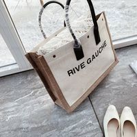 أفضل نساء حقائب اليد Rive Gauche حقيبة تسوق حقيبة يدوية عالية الجودة أزياء الكتان الشاطئية الكبيرة المصمم الفاخرة سفر كروسودي