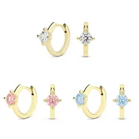 Hoop & Huggie 925 Sterling Silver Earrings Blue Pink Crystal Huggies 2022 Trend Circle Flower Women Ear Jewelry