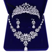 Wedding bride jewelry tiara necklace earrings set Korean tiara wedding diamond necklace set wedding accessories whole280l