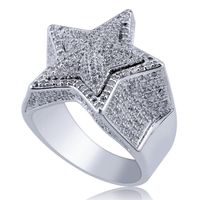 Hommes bijoux pentagram anneau en laiton or argent glacé iced out micro zircon punk style doigt anneaux 7-11284e