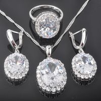 Earrings & Necklace White Cubic Zirconia Silver Color Jewelr...