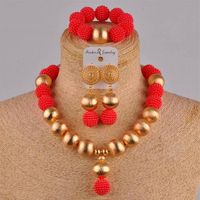 Earrings & Necklace Red Fashion African Handmade Beaded Nigeria Wedding Jewelry Set Imitation Pearl Female Earring Bracelet XX-29273g