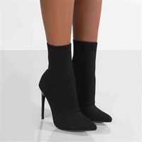 2022 Neue Women Boots Kurzhöre Schuhe für Frauen Herbst Winter Strick -Knöchelstiefel Schwarze Socken Frauen Heels Stiefel weiblich y220729