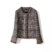 Элегантный плед Tweed Женская куртка Однобортный офис Леди Осень Зима Толстые Куртки Верхняя одежда 2022 Браун